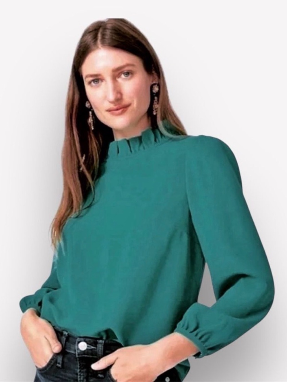 J. CREW Mock Neck Balloon Sleeve Blouse Size S